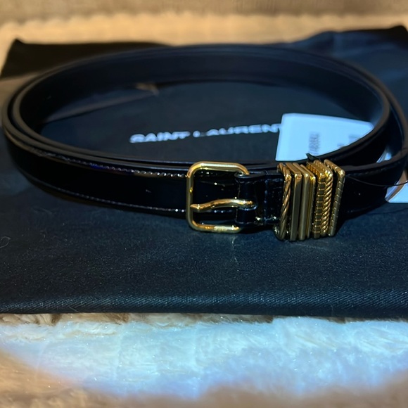 Saint Laurent Black Belt with Gold Buckle - Picture 1 of 8